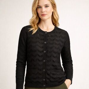 Tina Turk Black 100% Merino Wool Lace Cardigan Women’s M Whimsical Quiet luxury